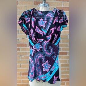 Vintage y2k Betsey Johnson New York Silk Paisley Keyhole Shoulder Blouse